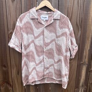 Corridor Short Sleeve Button Down Brown and Cream Shirt Size Large